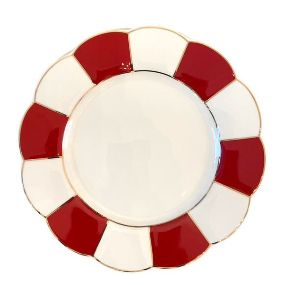 Grace Teaware Porcelain Salad Plate 8in Red & White Stripe Gold Trim Set 2 New - Picture 4 of 16
